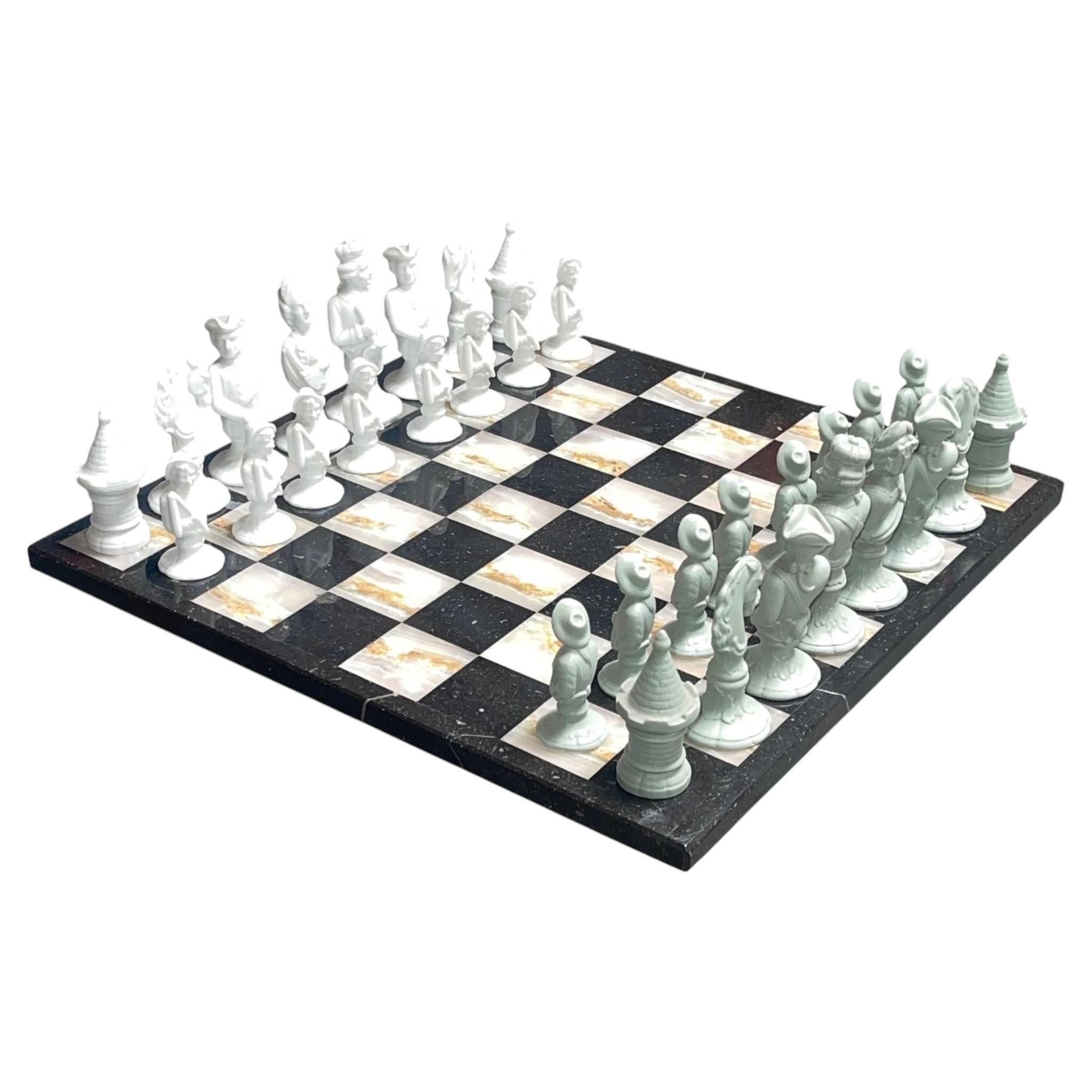 Fürstenberg Porcelain Chess Set on Marble Board, c.1947.
