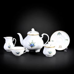 Servicio de té Fürstenberg, porcelana floral pintada a mano, Alemania Occidental, 18 piezas