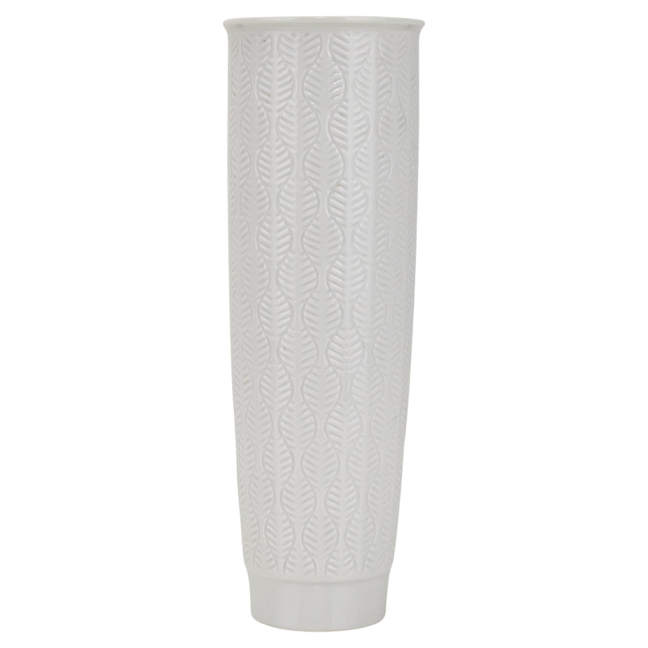 Furstenberg White Porcelain Vase Floral Organic Leaf Relief Pattern For Sale
