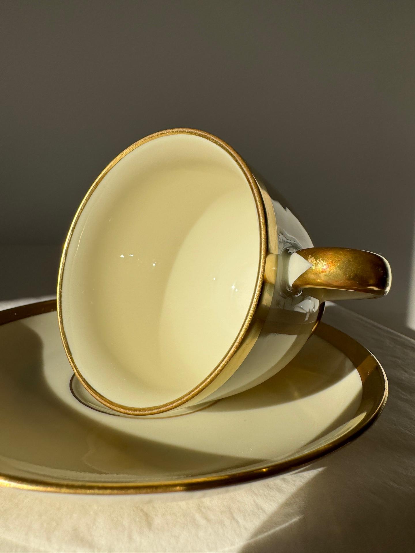 Mid-Century Modern FÜRSTIN Tableware By Furstenberg, Germany, 1950’s, Ivory And Gold Porcelain For Sale