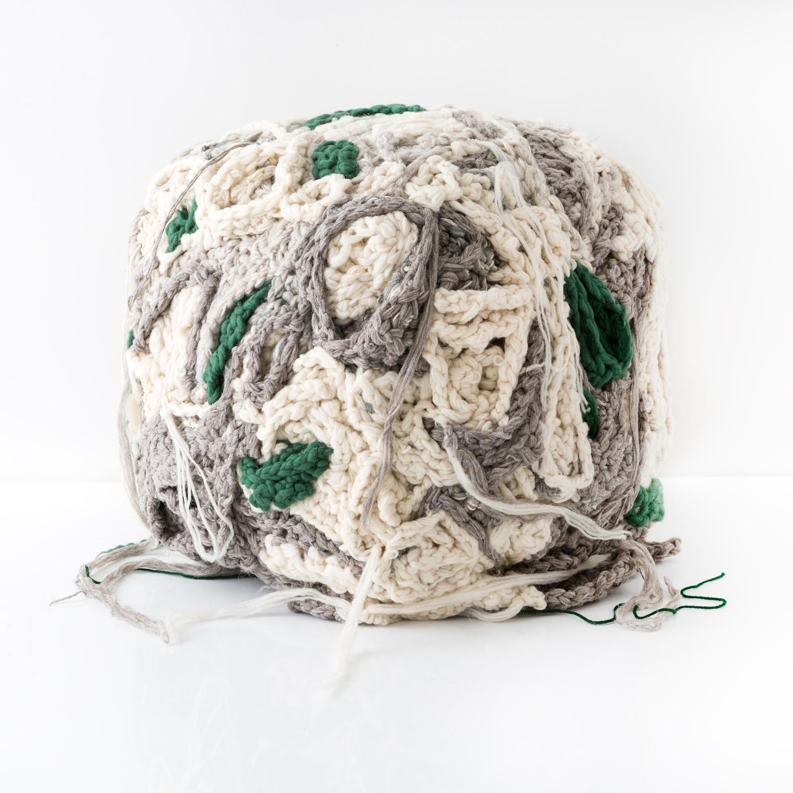 Yarn Further Form Cube Ottoman, Cream and Green, in Stock For Sale