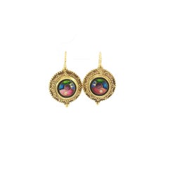 Fusager & Demski Signed 18K Gold Cloisonné Enamel & Diamond Drop Earrings