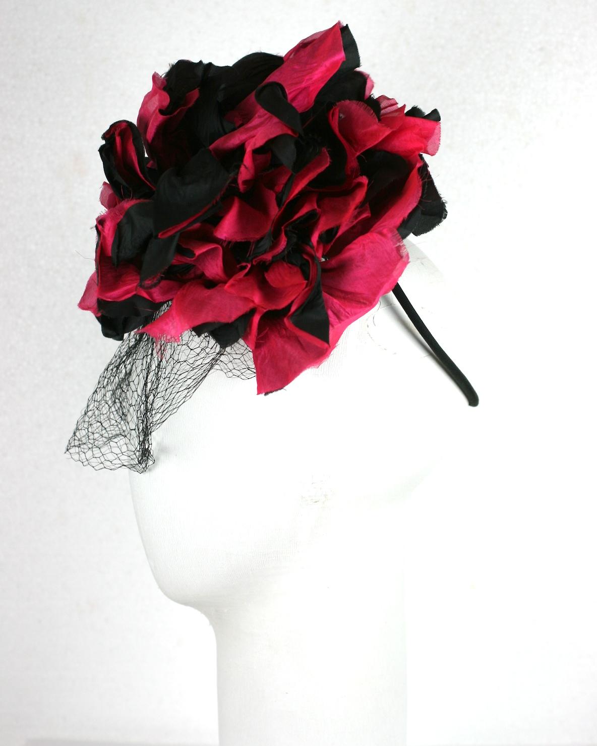 Fuschia and Black Silk Flower Topper In Excellent Condition For Sale In New York, NY