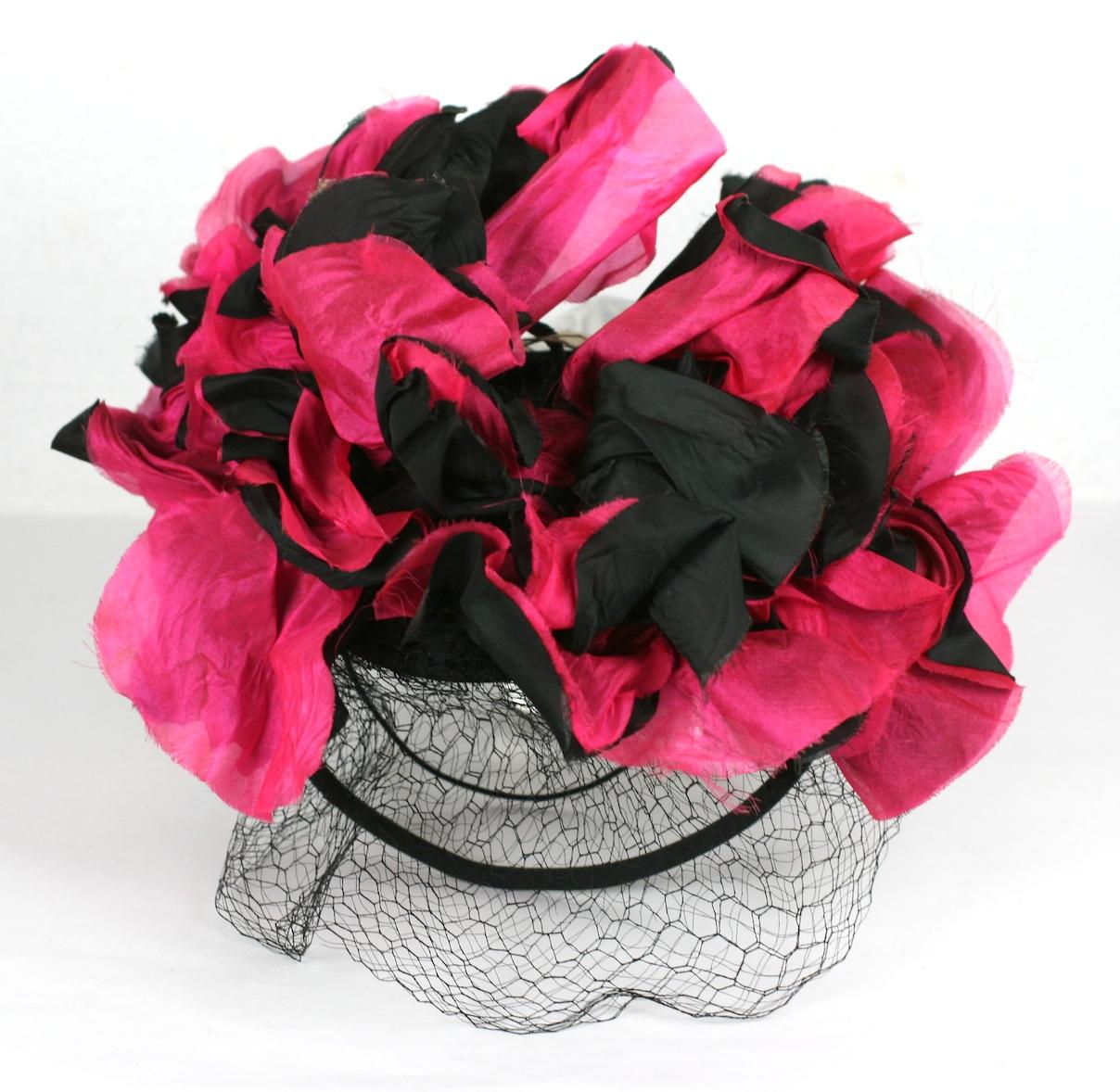 Fuschia and Black Silk Flower Topper For Sale 3