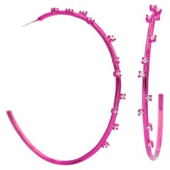 Fuschia Ceramic Plated Luysa 2.55 Inch Hoop With Scattered Cubic Zirconia