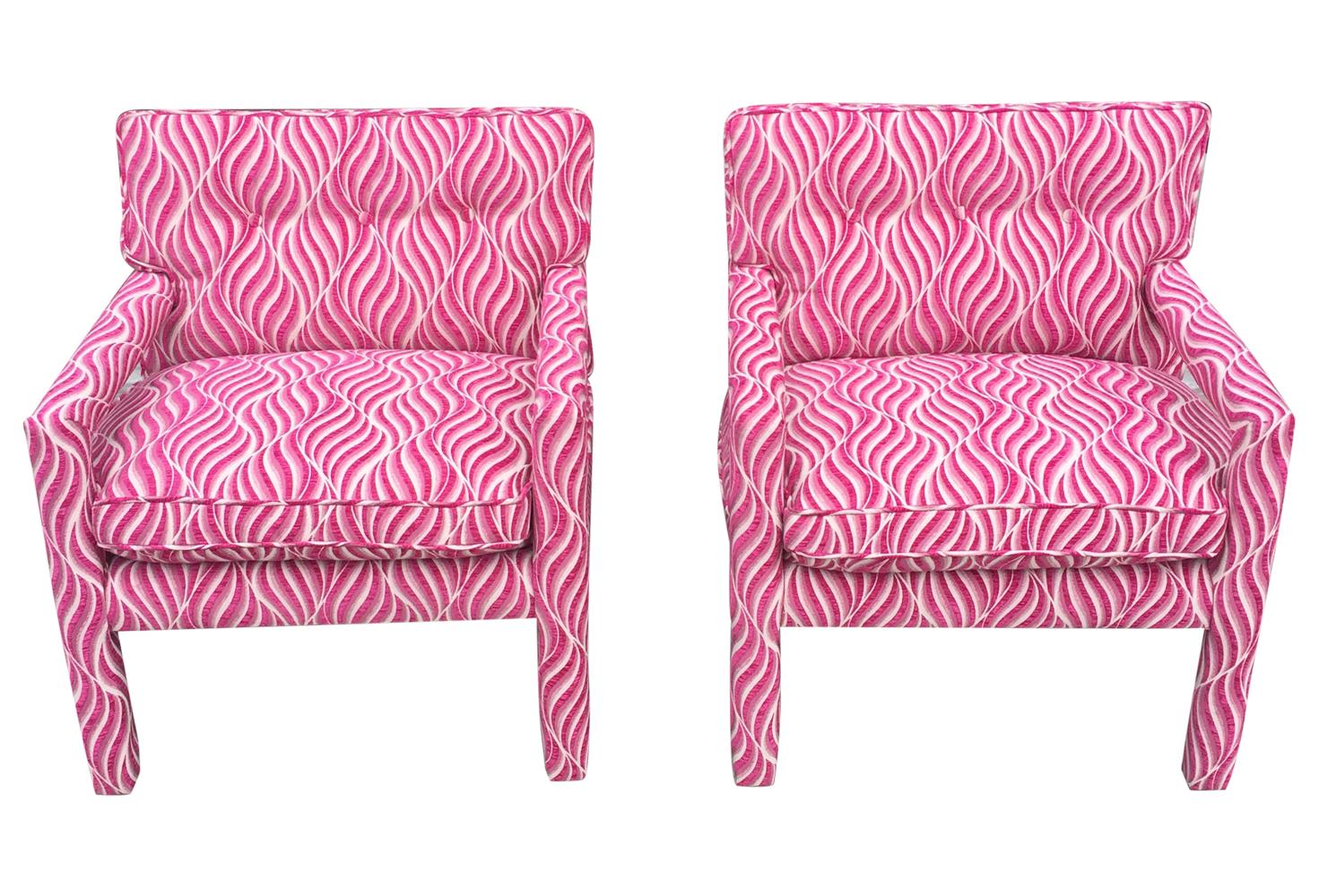 Gorgeous pair of 1970s Parsons chairs freshly upholstered in a print reminiscent of zebra.