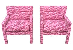 Fuschia Pink and White Animal Print Parsons Chairs