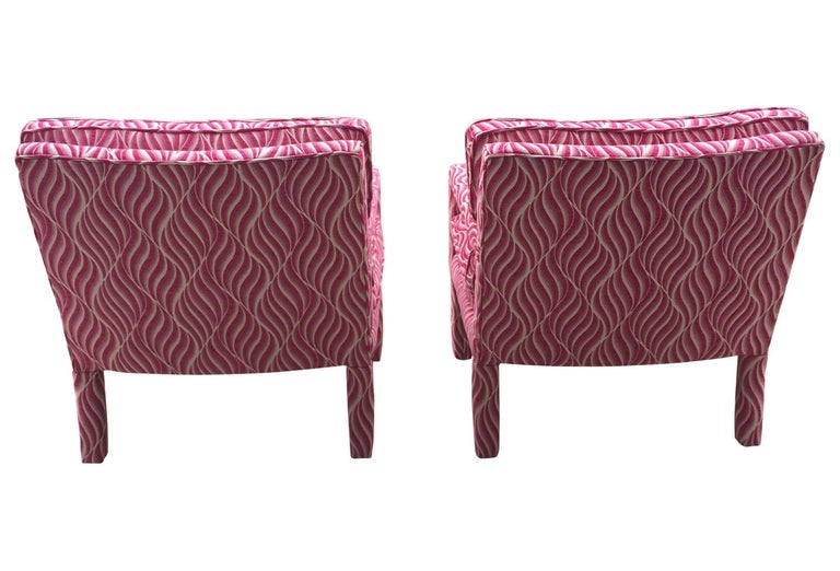 Fuschia Pink and White Animal Print Parsons Chairs at 1stDibs