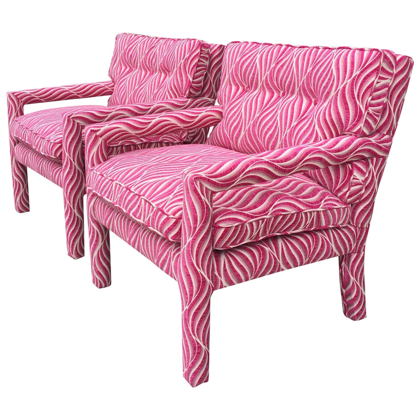 Fuschia Pink and White Animal Print Parsons Chairs