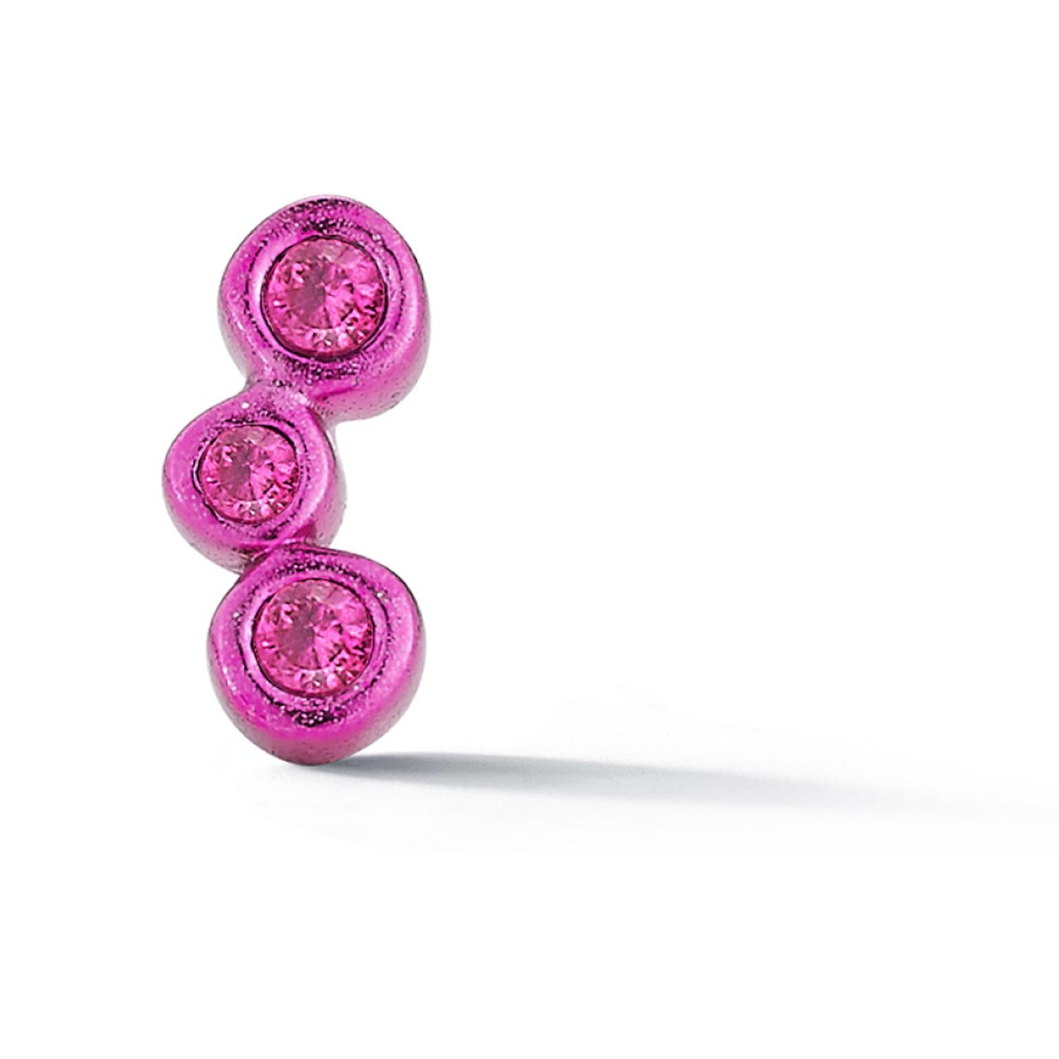 Contemporary Fuschia Pink Coated Three Stone Ruby Mini Single Stud Earring Hi June Parker For Sale