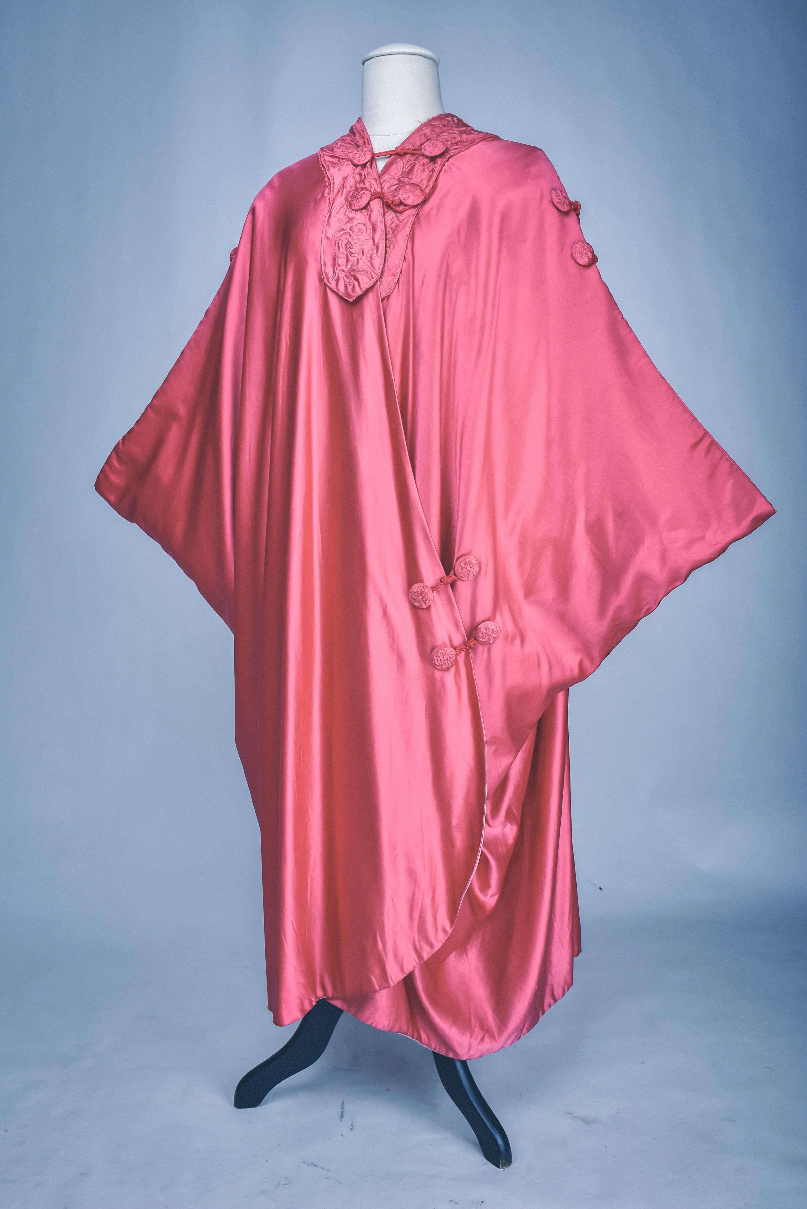 Pink Fuschia Satin Evening Burnous By Liberty of London (Attributed to) Circa 1920 For Sale