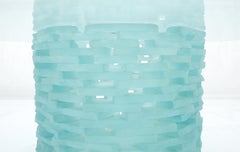 Fused Glass "Ice" Blocks Round Base Studio Made 3/4" 48" Glass Top Coffee Table