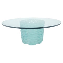 Table basse en verre fusionné "Ice" Blocks Round Base Studio Made 3/4" 48" Glass Top Table