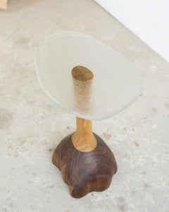 Fused Glass Side Table - White Oak & Walnut Wood