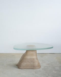 Fused Glass Side Table - White Oak and Crystal Glass