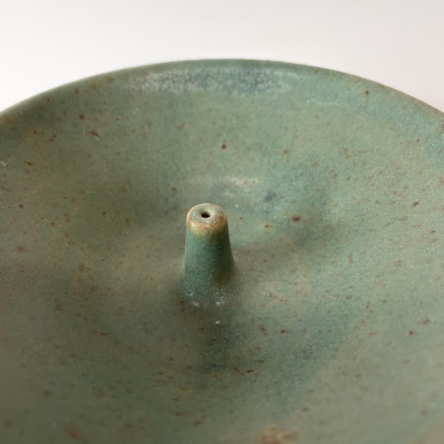 Late 20th Century Sculptural Stoneware Art Pottery Bowl in Fusion Green Glaze 1970s California