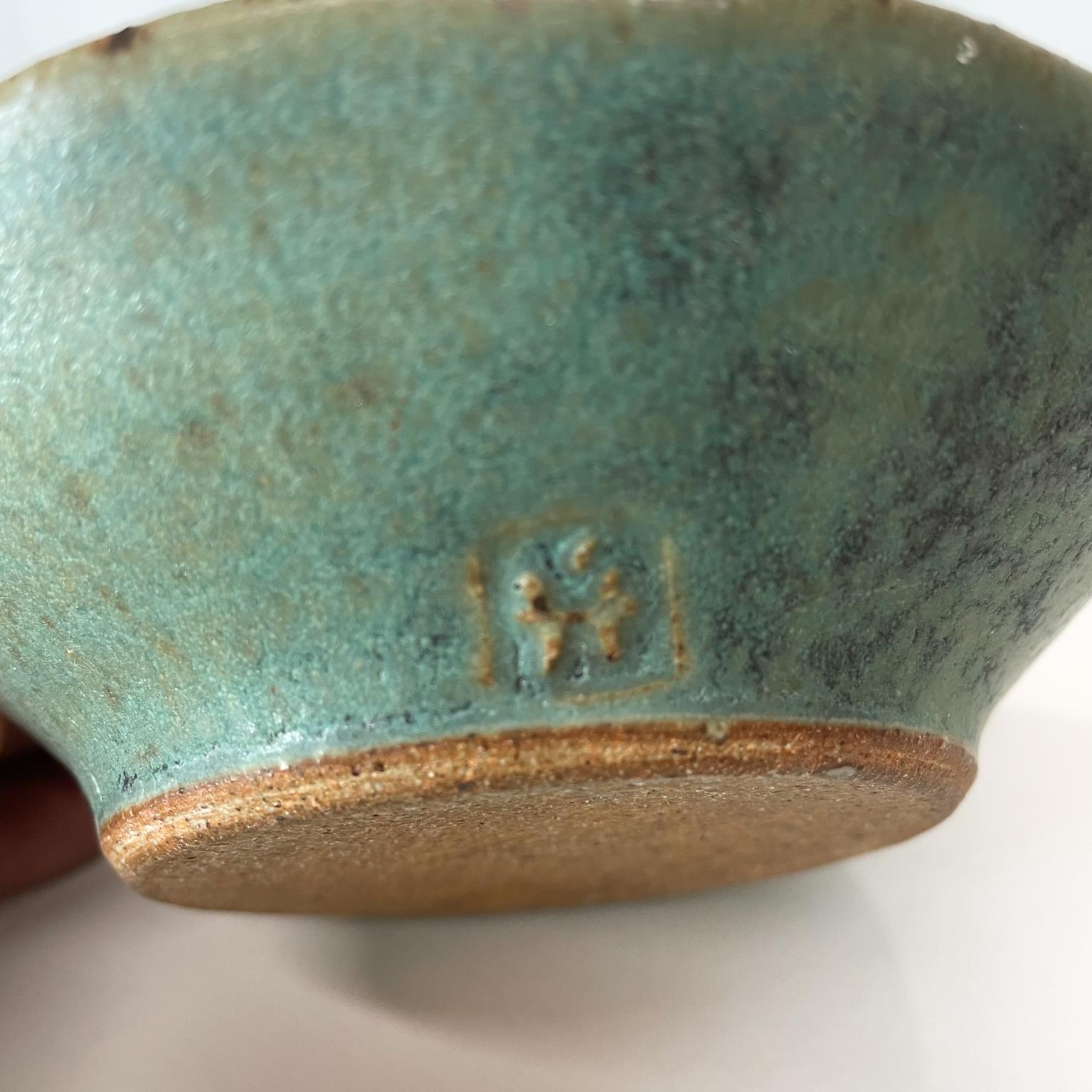 Sculptural Stoneware Art Pottery Bowl in Fusion Green Glaze 1970s California 3