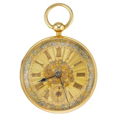 Fusee Taschenuhr mit Kettenantrieb 1800er John Moncas 18k Dreifarbiges Gold Zifferblatt