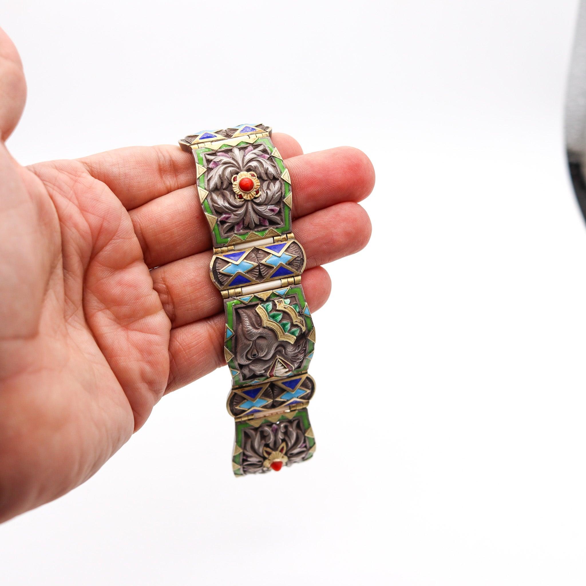 FUSET & GRAU 1930 Barcellona Bracciale smaltato Noucentisme in argento e oro in vendita 6