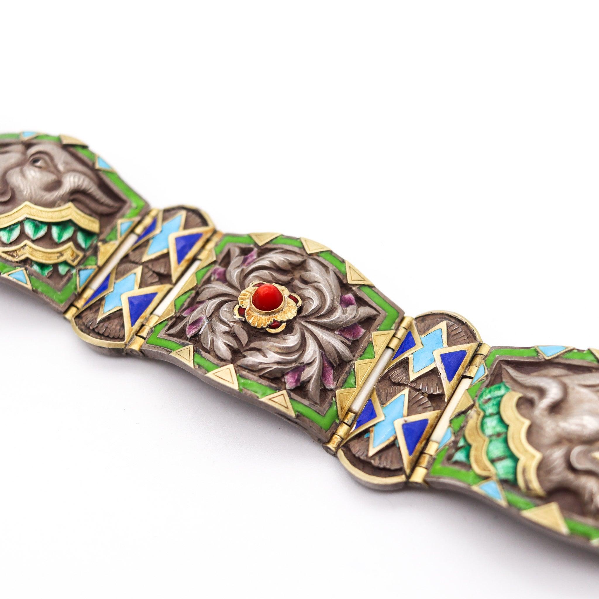 FUSET & GRAU 1930 Barcellona Bracciale smaltato Noucentisme in argento e oro in vendita 7