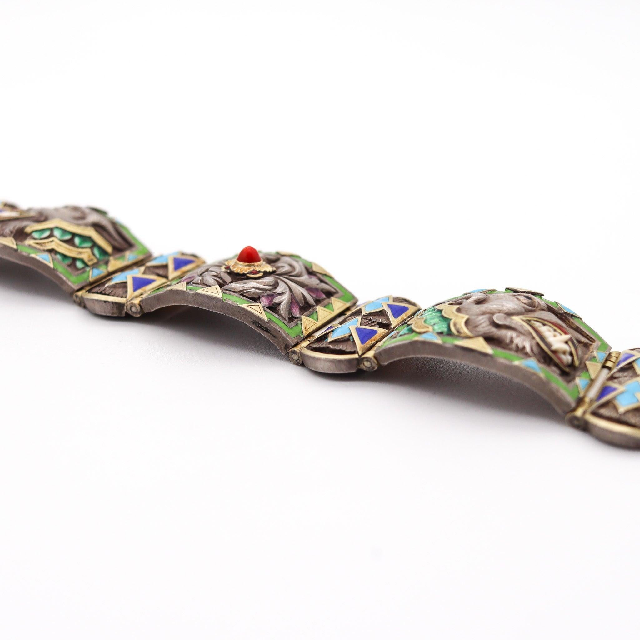 FUSET & GRAU 1930 Barcellona Bracciale smaltato Noucentisme in argento e oro in vendita 8