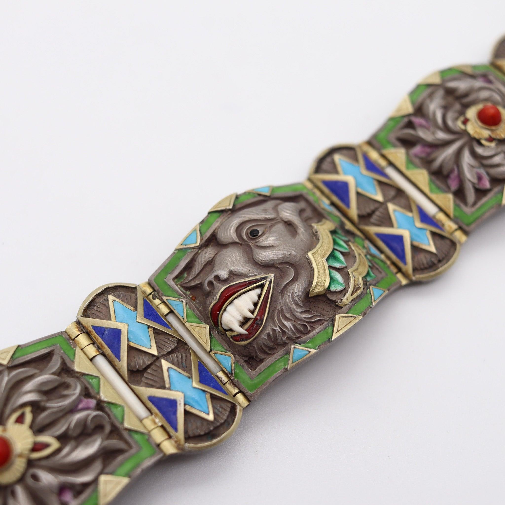 FUSET & GRAU 1930 Barcellona Bracciale smaltato Noucentisme in argento e oro in vendita 9