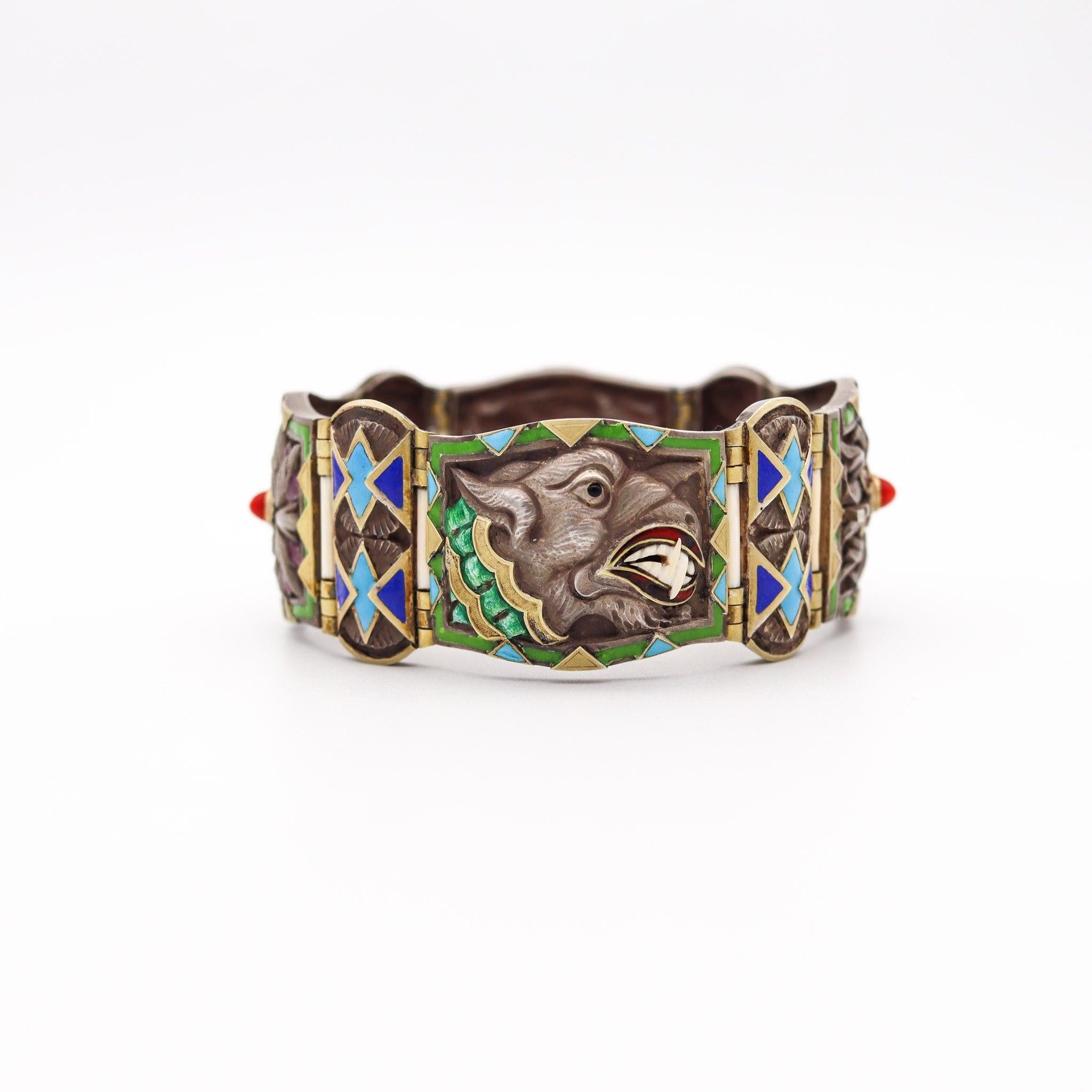 Grezzo FUSET & GRAU 1930 Barcellona Bracciale smaltato Noucentisme in argento e oro in vendita