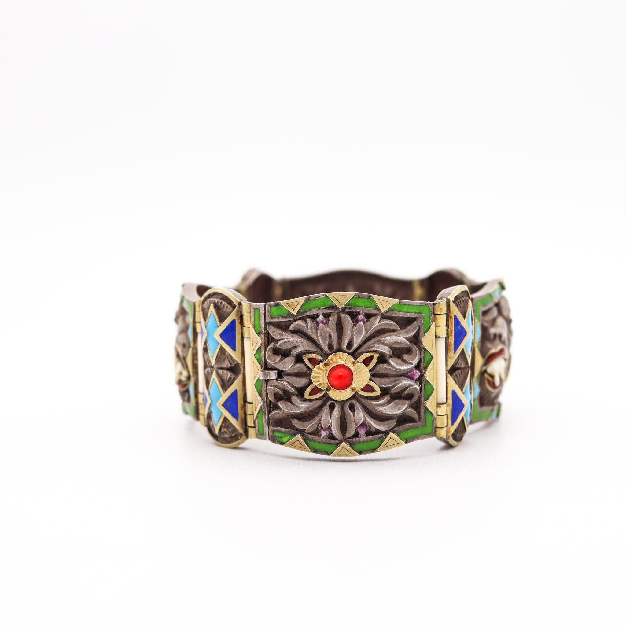 FUSET & GRAU 1930 Barcellona Bracciale smaltato Noucentisme in argento e oro In condizioni ottime in vendita a Miami, FL