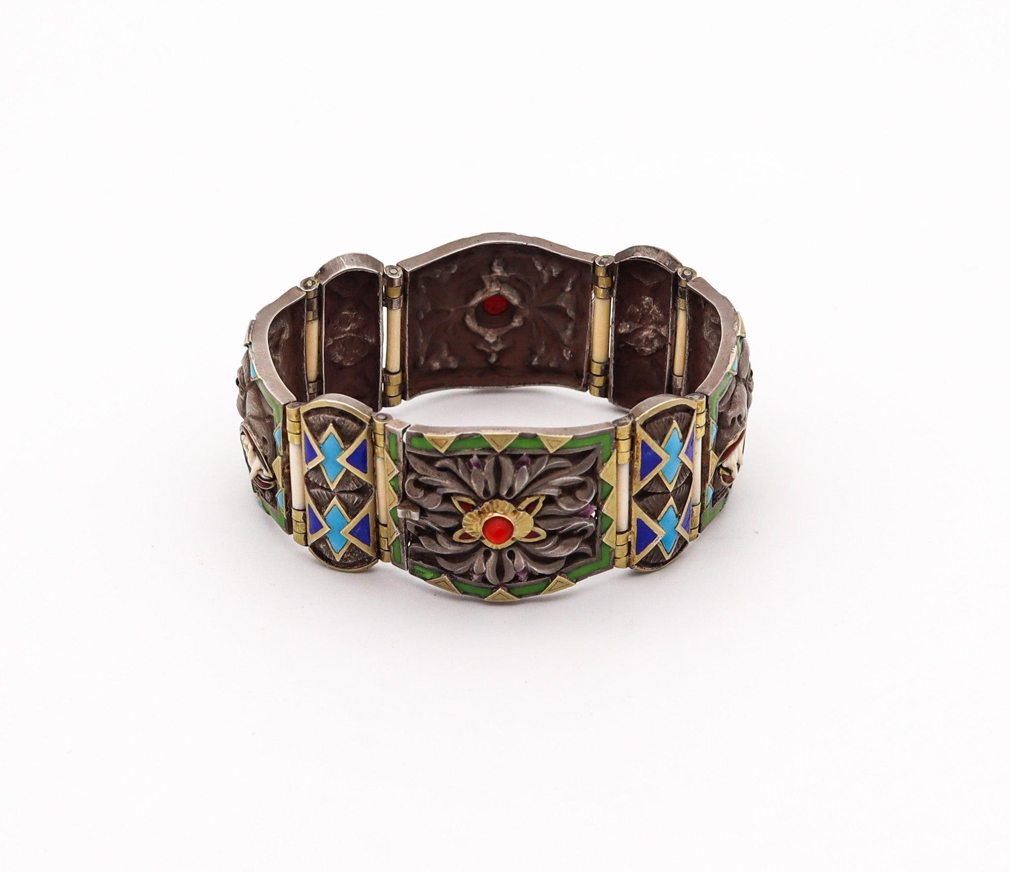 Donna FUSET & GRAU 1930 Barcellona Bracciale smaltato Noucentisme in argento e oro in vendita