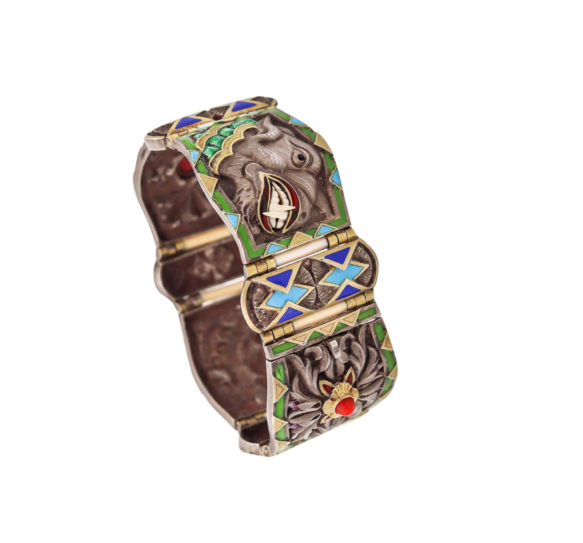 FUSET & GRAU 1930 Barcellona Bracciale smaltato Noucentisme in argento e oro in vendita 2