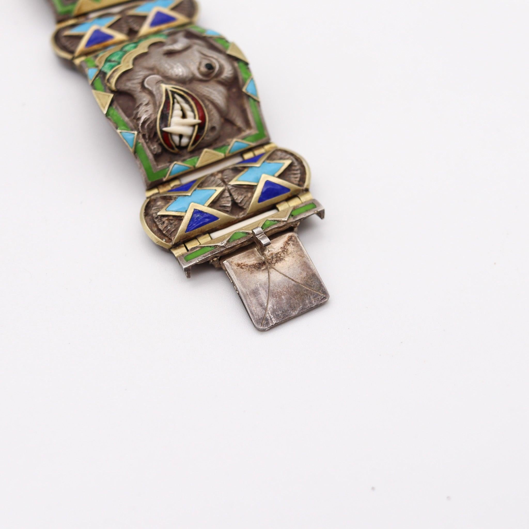 FUSET & GRAU 1930 Barcellona Bracciale smaltato Noucentisme in argento e oro in vendita 3