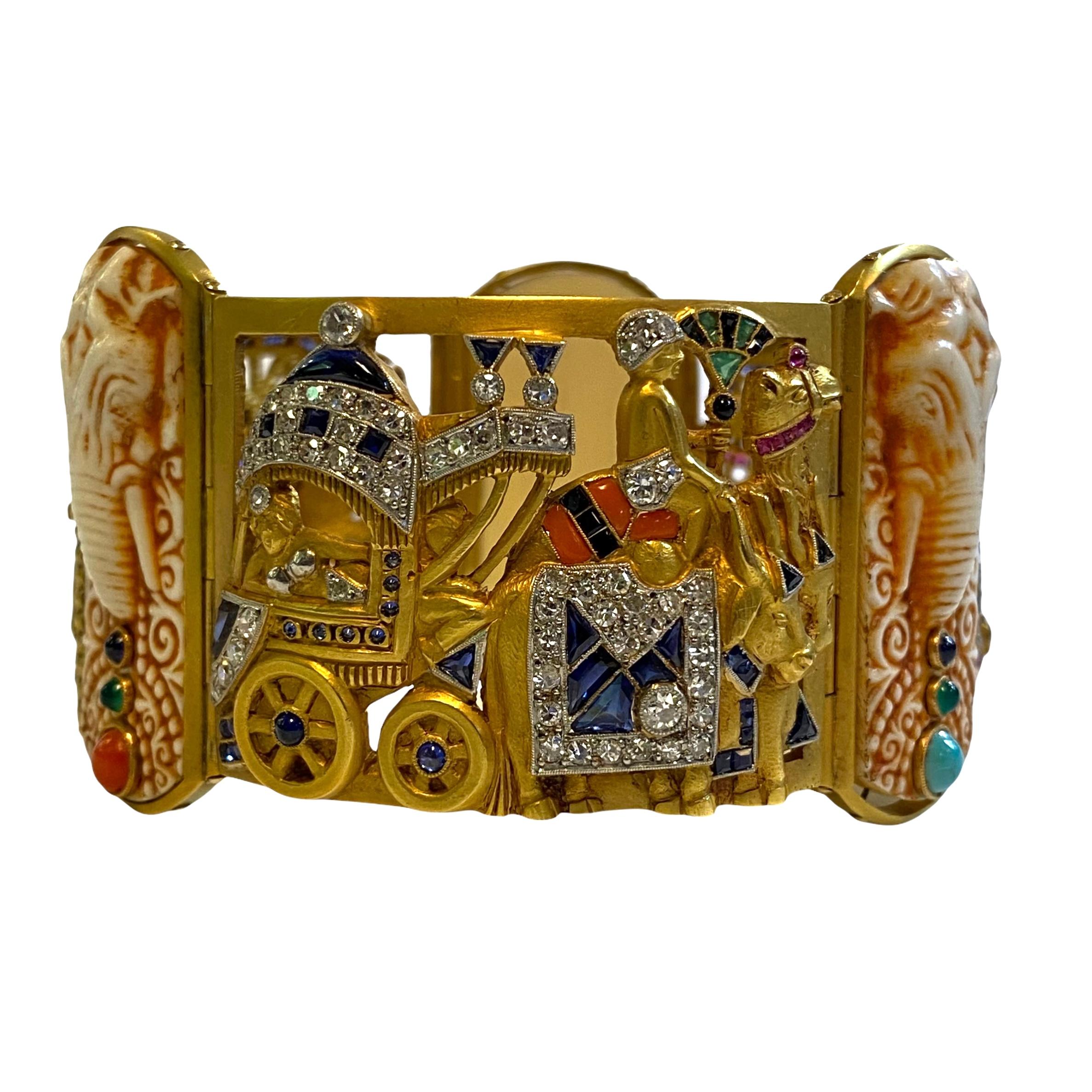 Armband aus 18 Karat Gold mit Edelsteinen und Diamanten im indischen Stil von Set y Grau im Angebot 4