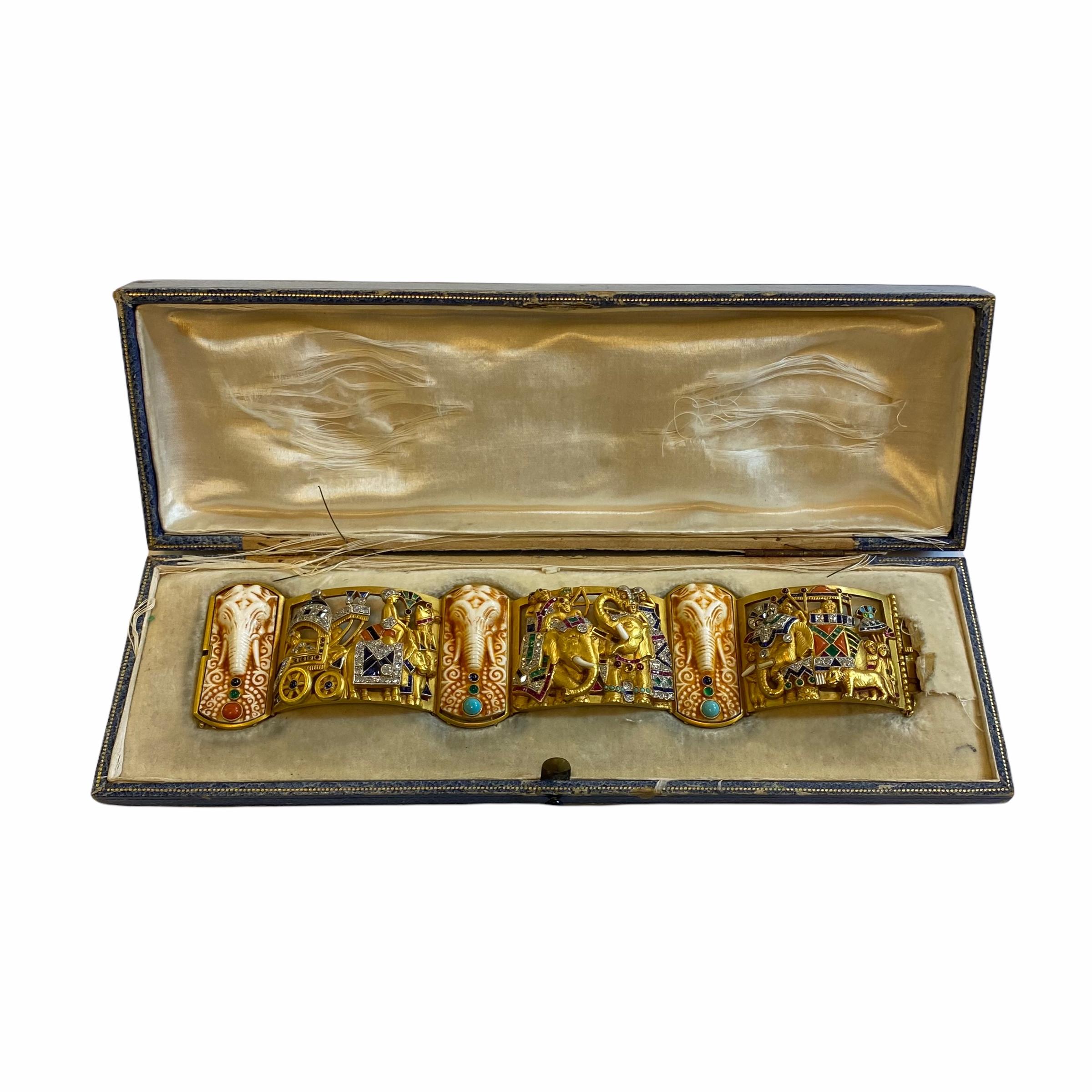 Armband aus 18 Karat Gold mit Edelsteinen und Diamanten im indischen Stil von Set y Grau (Spanisch) im Angebot