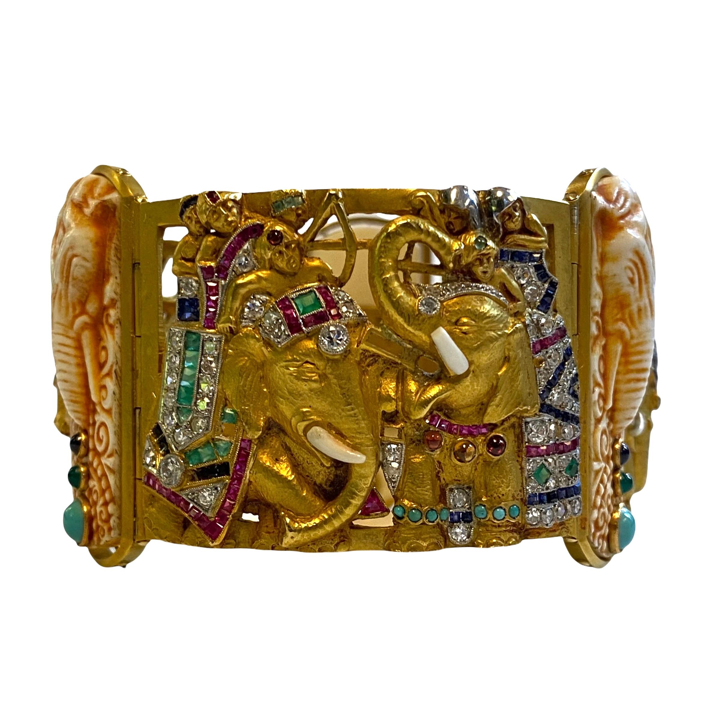 Armband aus 18 Karat Gold mit Edelsteinen und Diamanten im indischen Stil von Set y Grau im Angebot 3