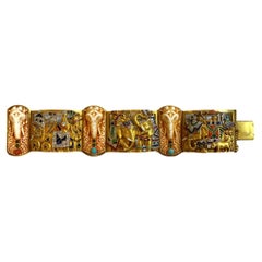 Fuset y Grau Indian Style 18K Gold Gem-Set and Diamond Bracelet