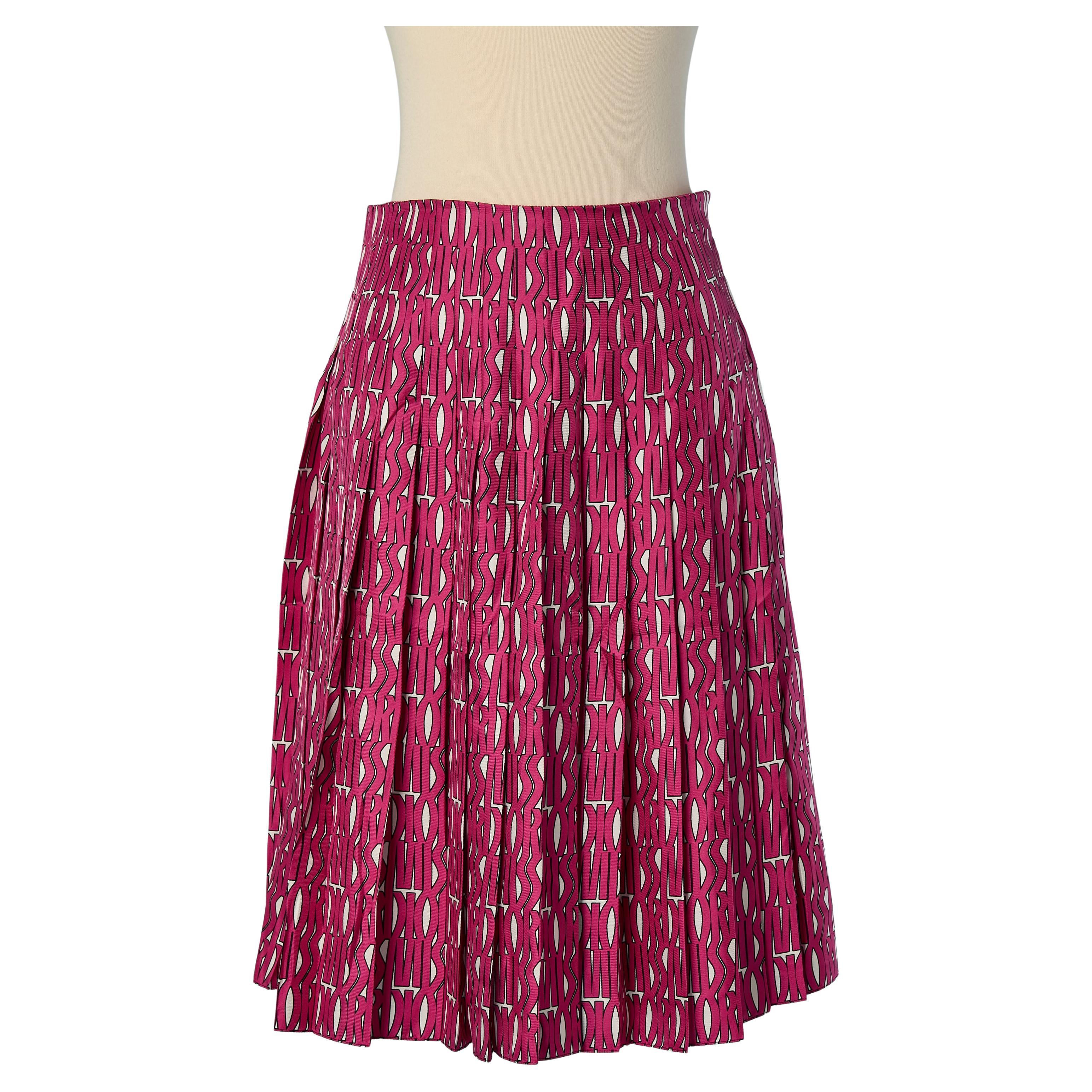 Fushia and white silk pleated skirt with MISS DIOR print CHRISTIAN DIOR