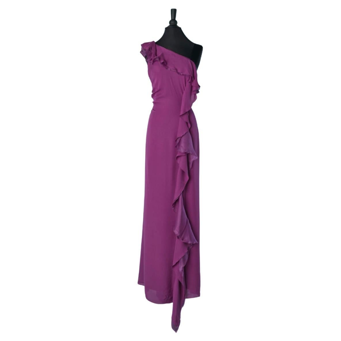Asymmetrisches Abendkleid aus Seide in Fushia mit Rüschen CAROLINA HERRERA