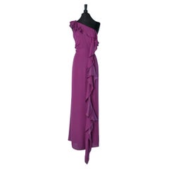 Asymmetrisches Abendkleid aus Seide in Fushia mit Rüschen CAROLINA HERRERA
