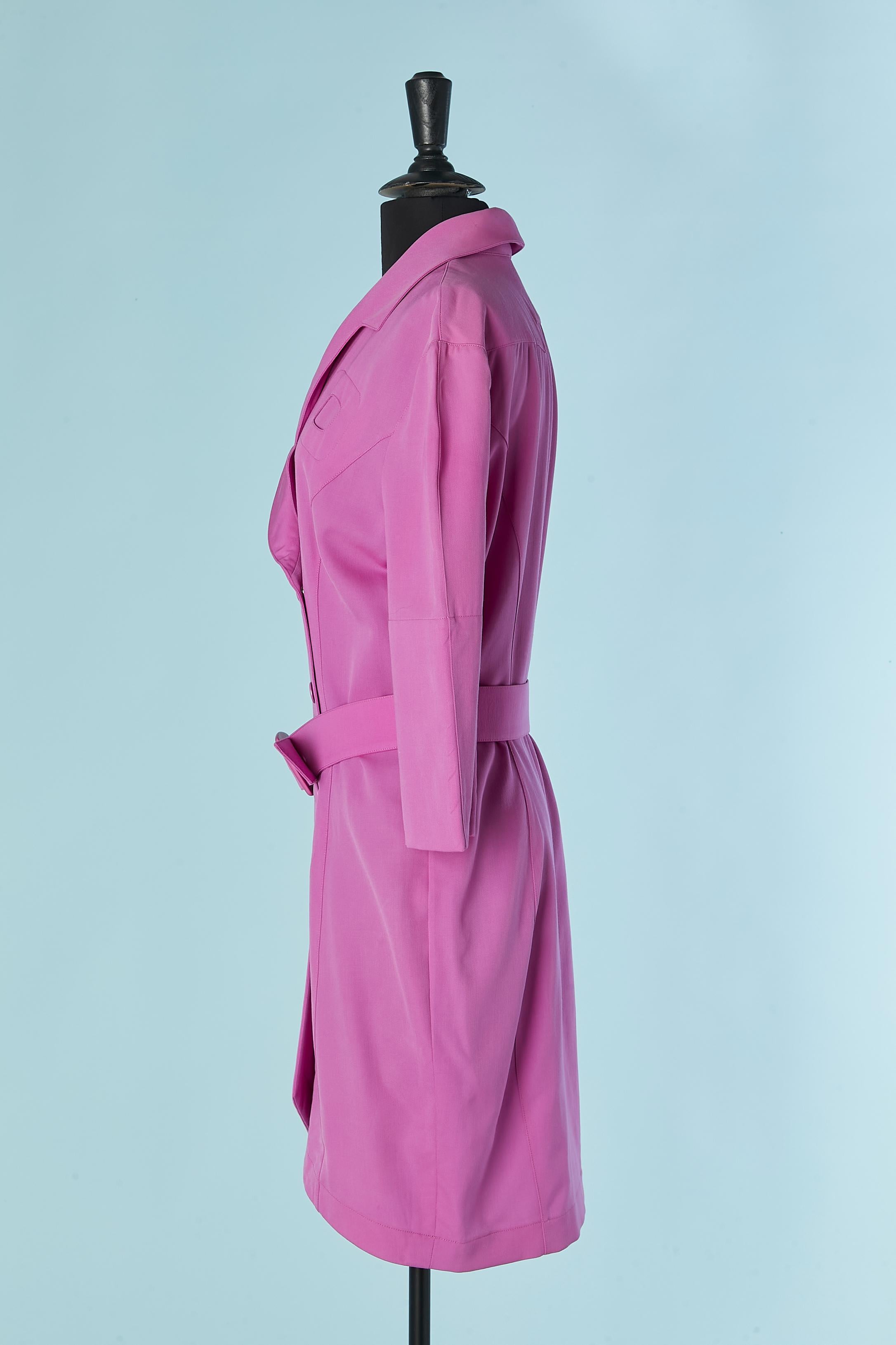 Women's Fushia double breasted dress with belt MUGLER par THIERRY MUGLER For Sale