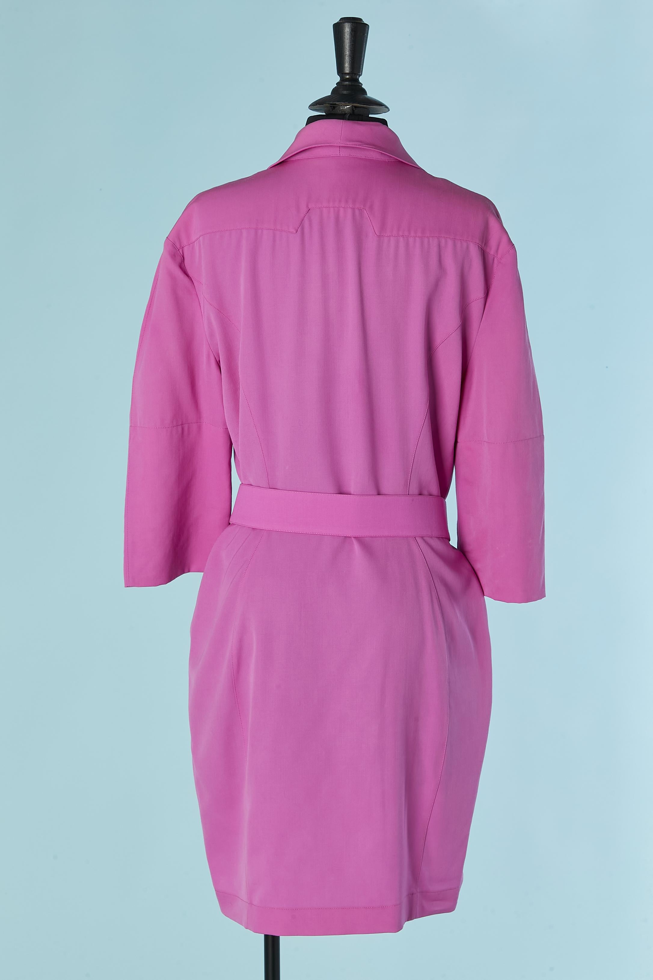 Fushia double breasted dress with belt MUGLER par THIERRY MUGLER For Sale 1