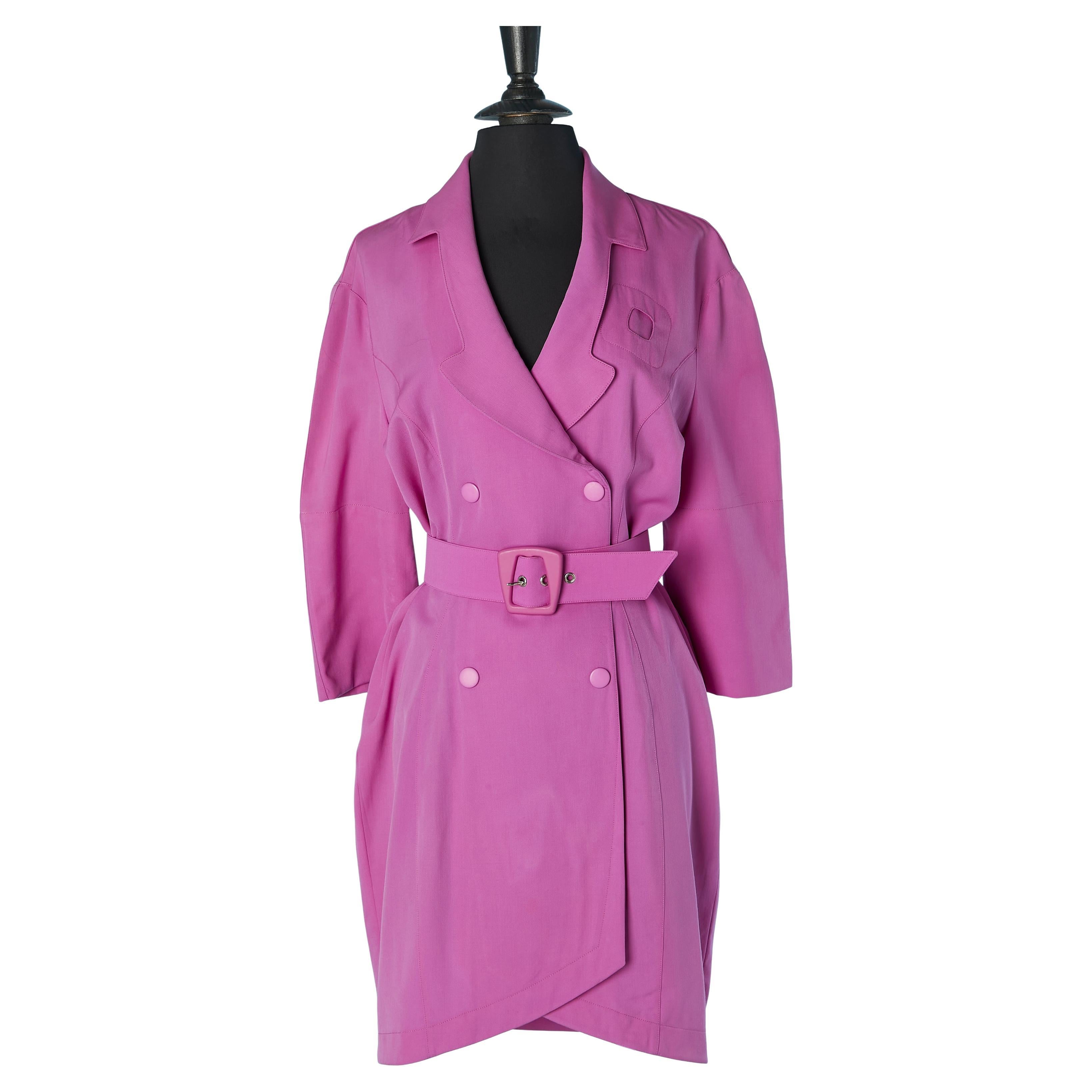 Fushia double breasted dress with belt MUGLER par THIERRY MUGLER For Sale