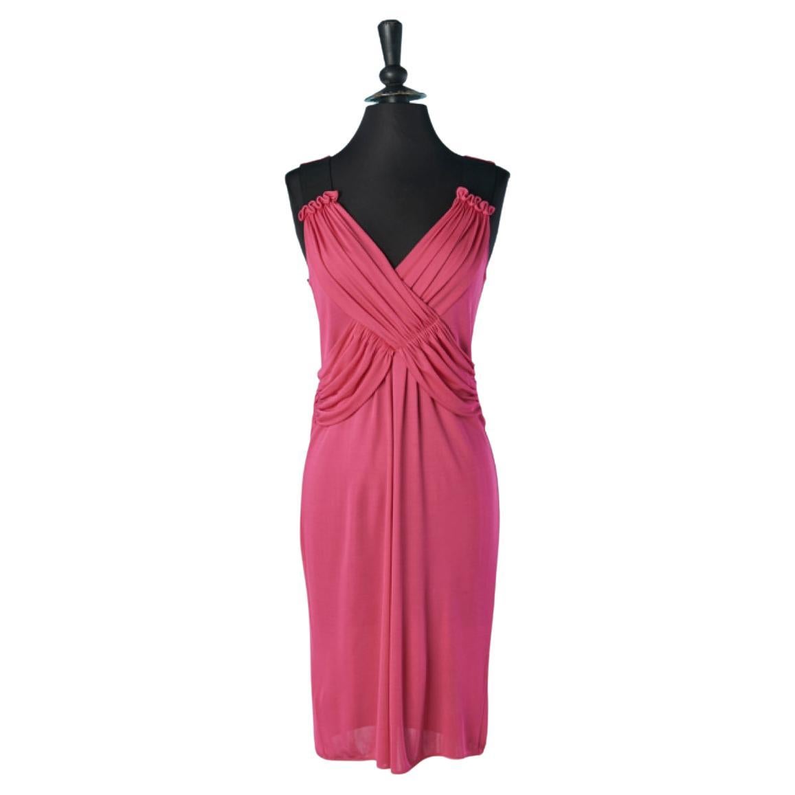 Fushia draped rayon cocktail dress with black gros grain D&G by Dolce & Gabbana