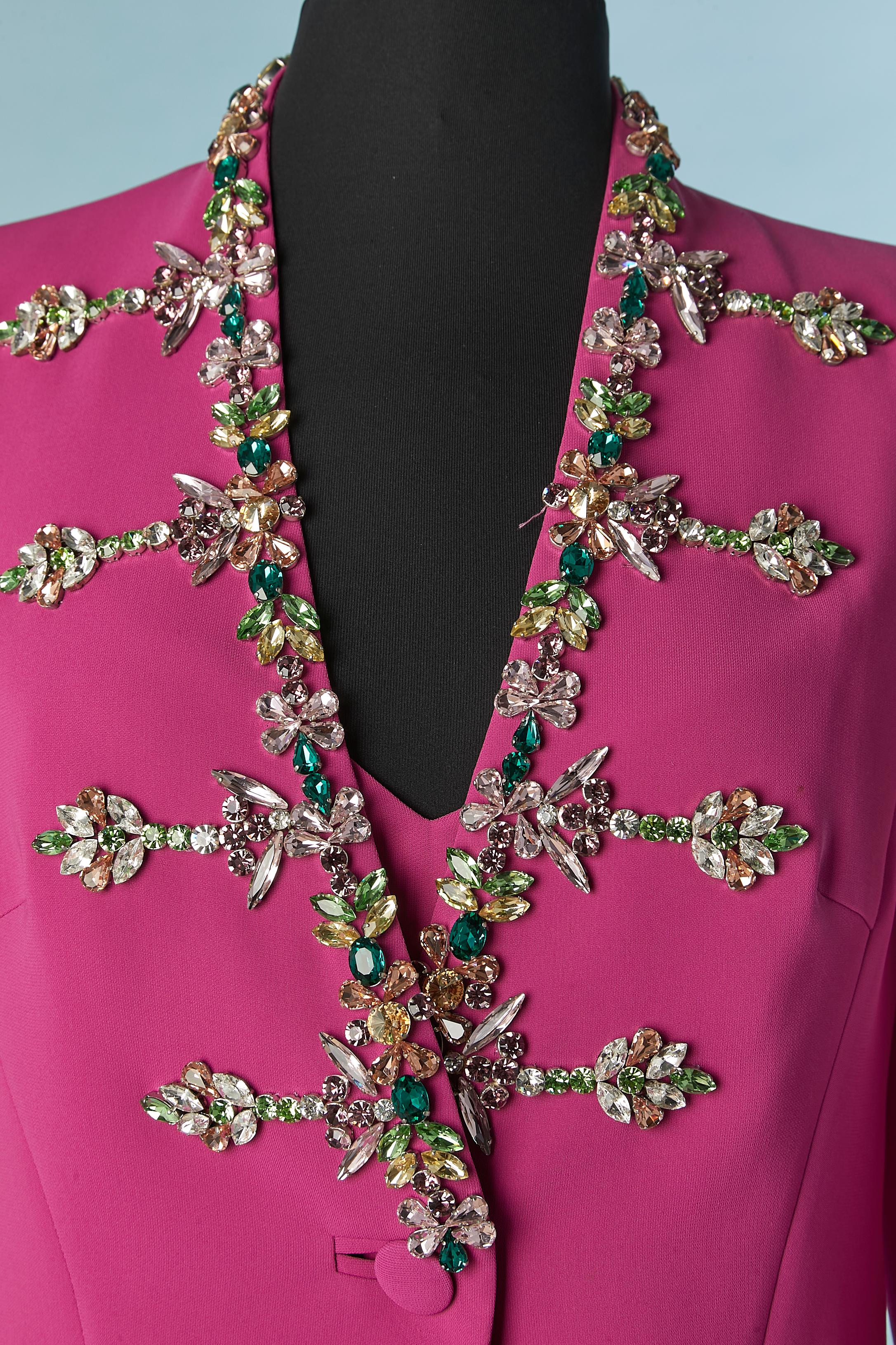Fushia jacket with rhinestone and dress ensemble Gai Mattiolo The Red Carpet  In Excellent Condition For Sale In Saint-Ouen-Sur-Seine, FR