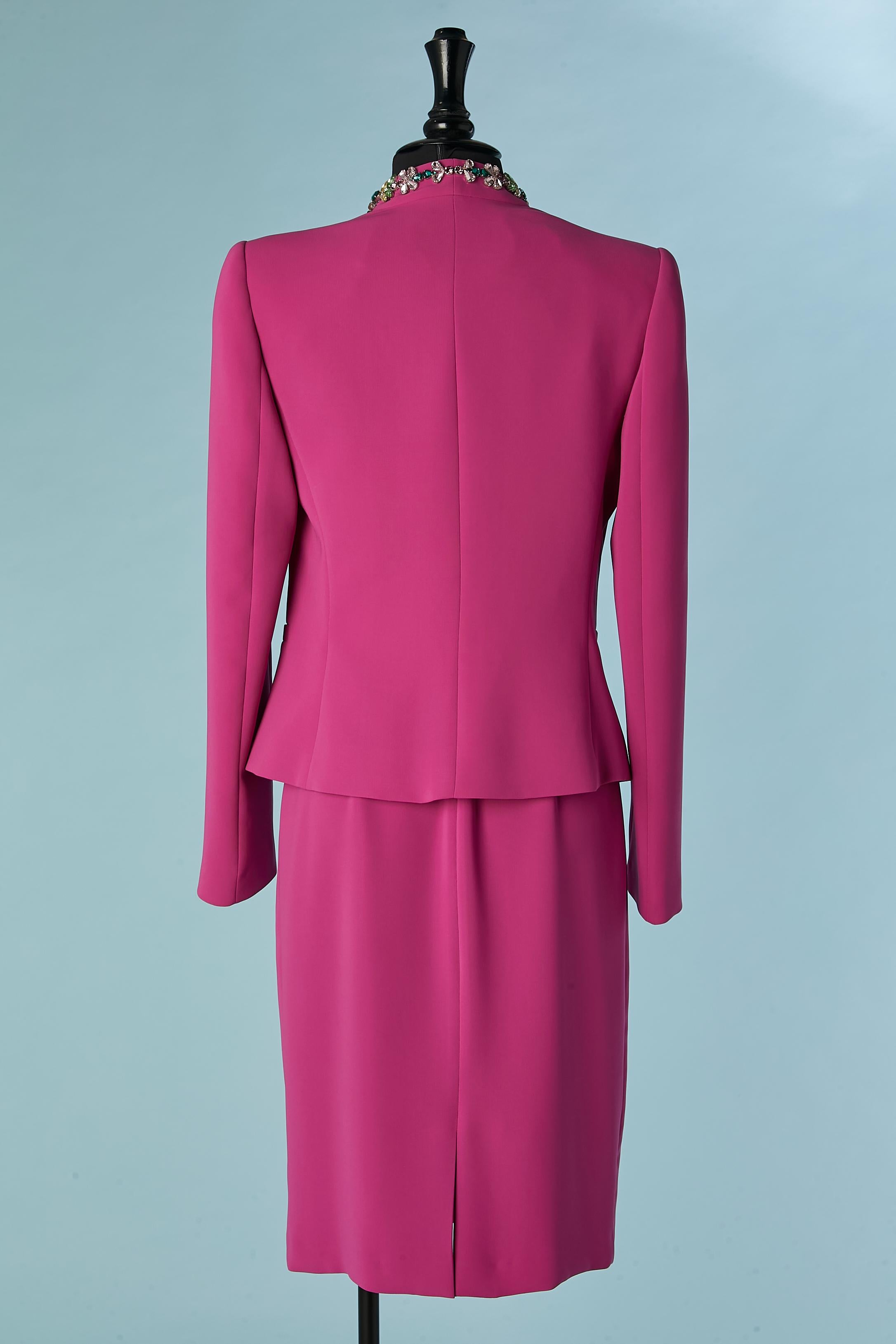 Women's Fushia jacket with rhinestone and dress ensemble Gai Mattiolo The Red Carpet  For Sale