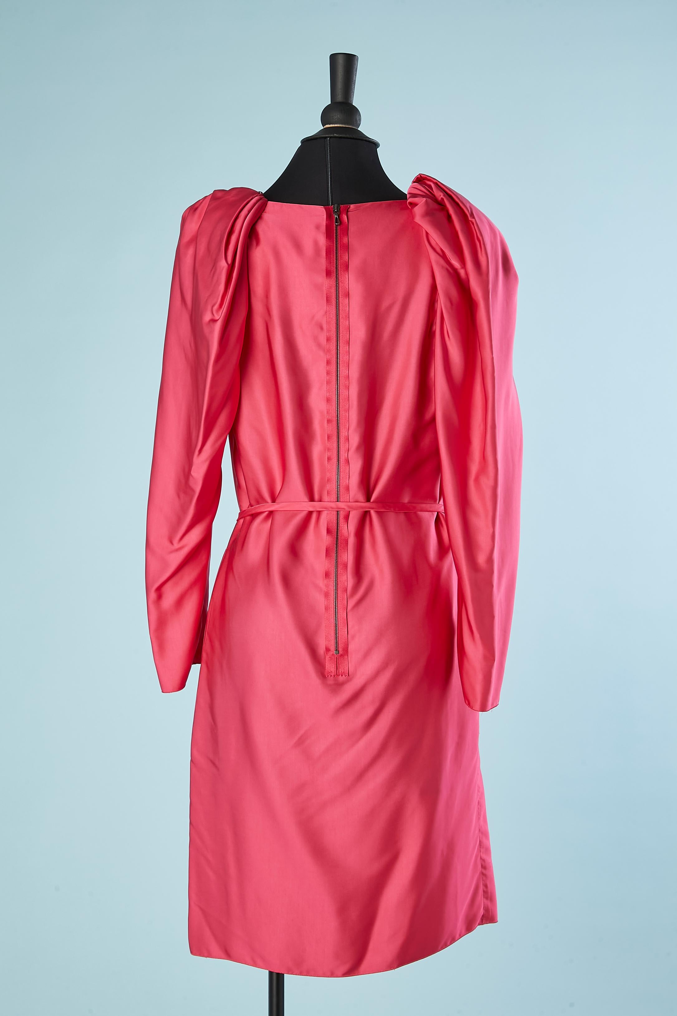 Women's Fushia rayon cocktail dress  drape on the shoulders and belt Lanvin by A .Elbaz  For Sale
