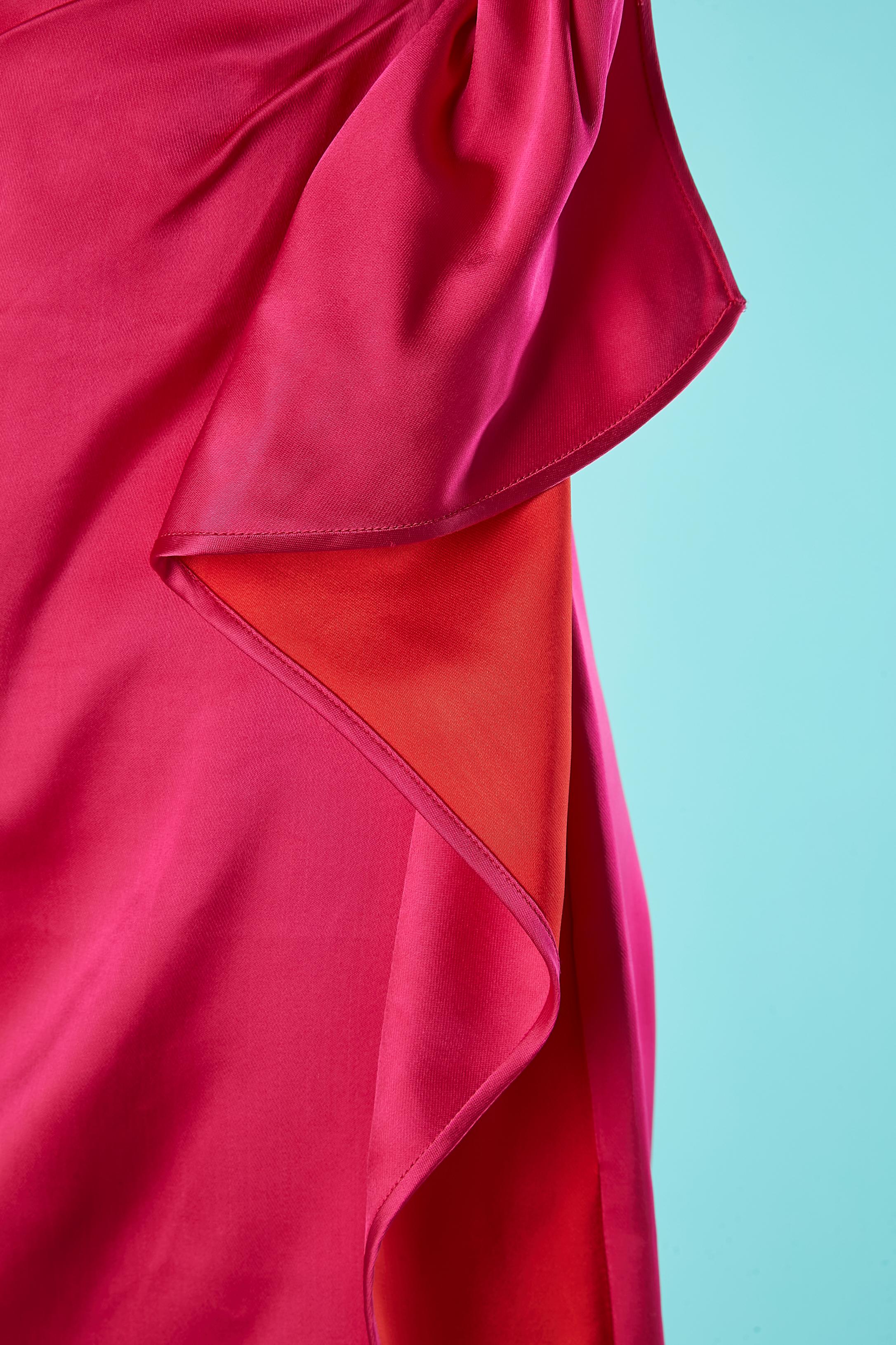 Red Fushia satin bustier cocktail dress with ruffles on one side Stella Mc Cartney For Sale