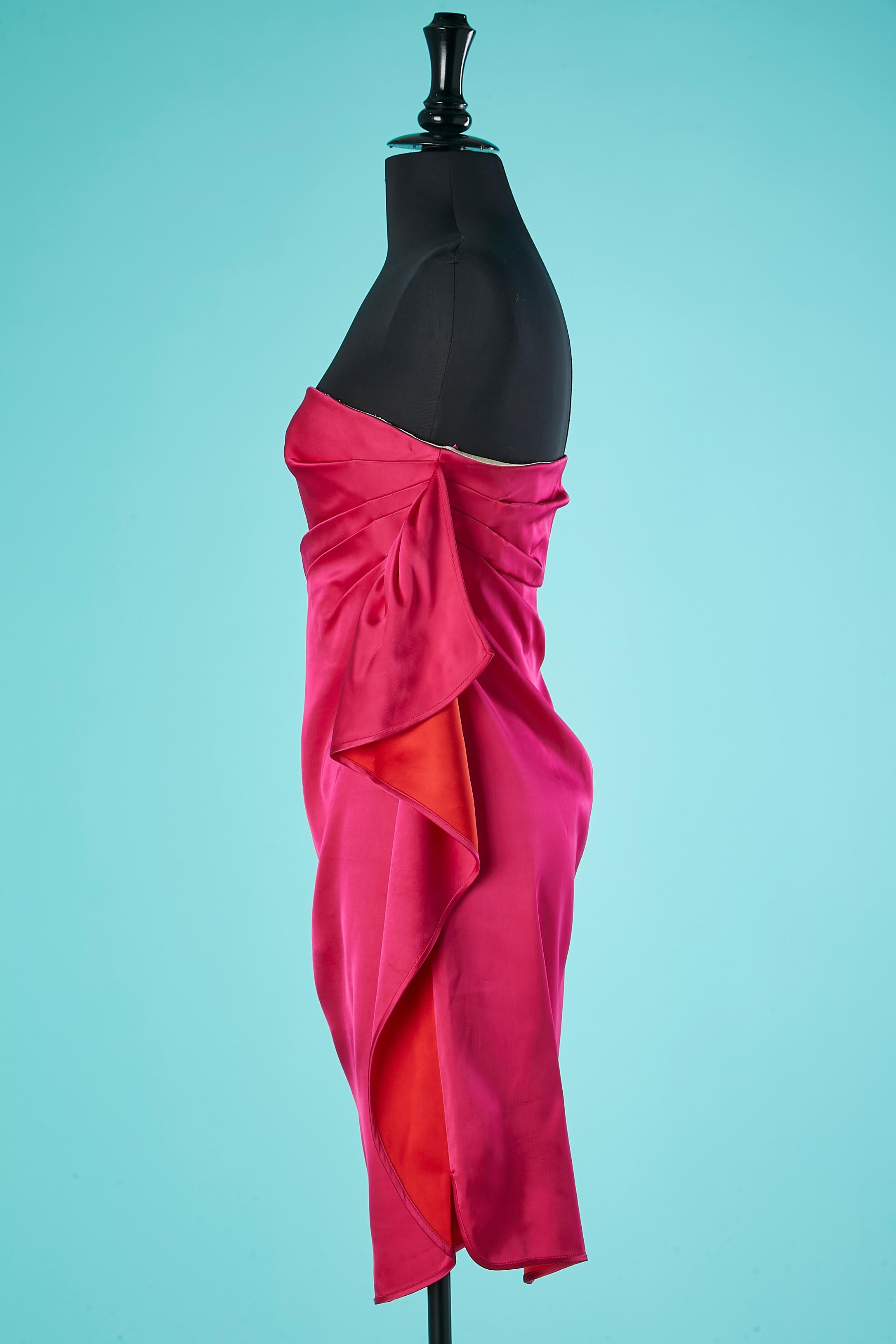 Fushia satin bustier cocktail dress with ruffles on one side Stella Mc Cartney In Excellent Condition For Sale In Saint-Ouen-Sur-Seine, FR