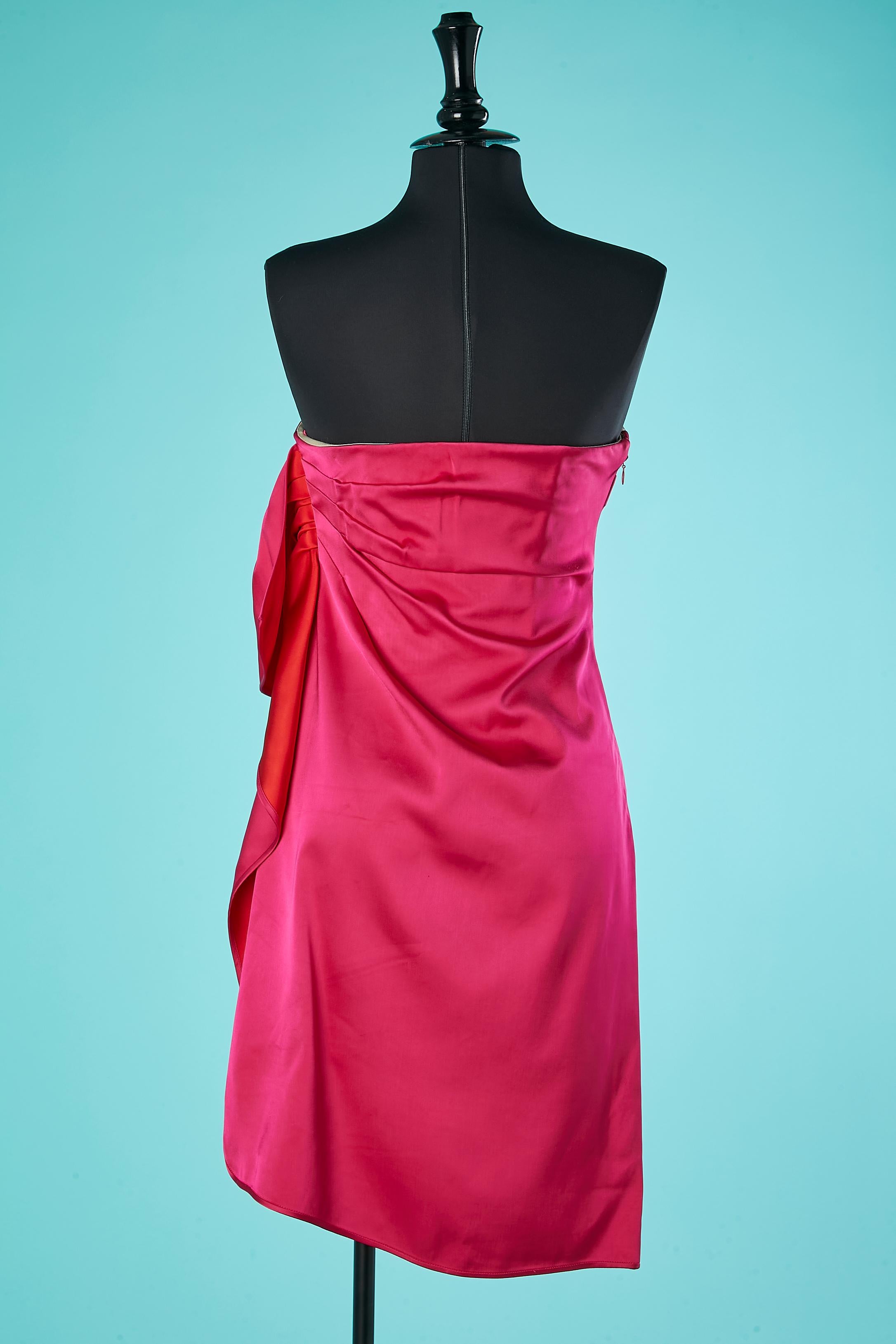 Women's Fushia satin bustier cocktail dress with ruffles on one side Stella Mc Cartney For Sale