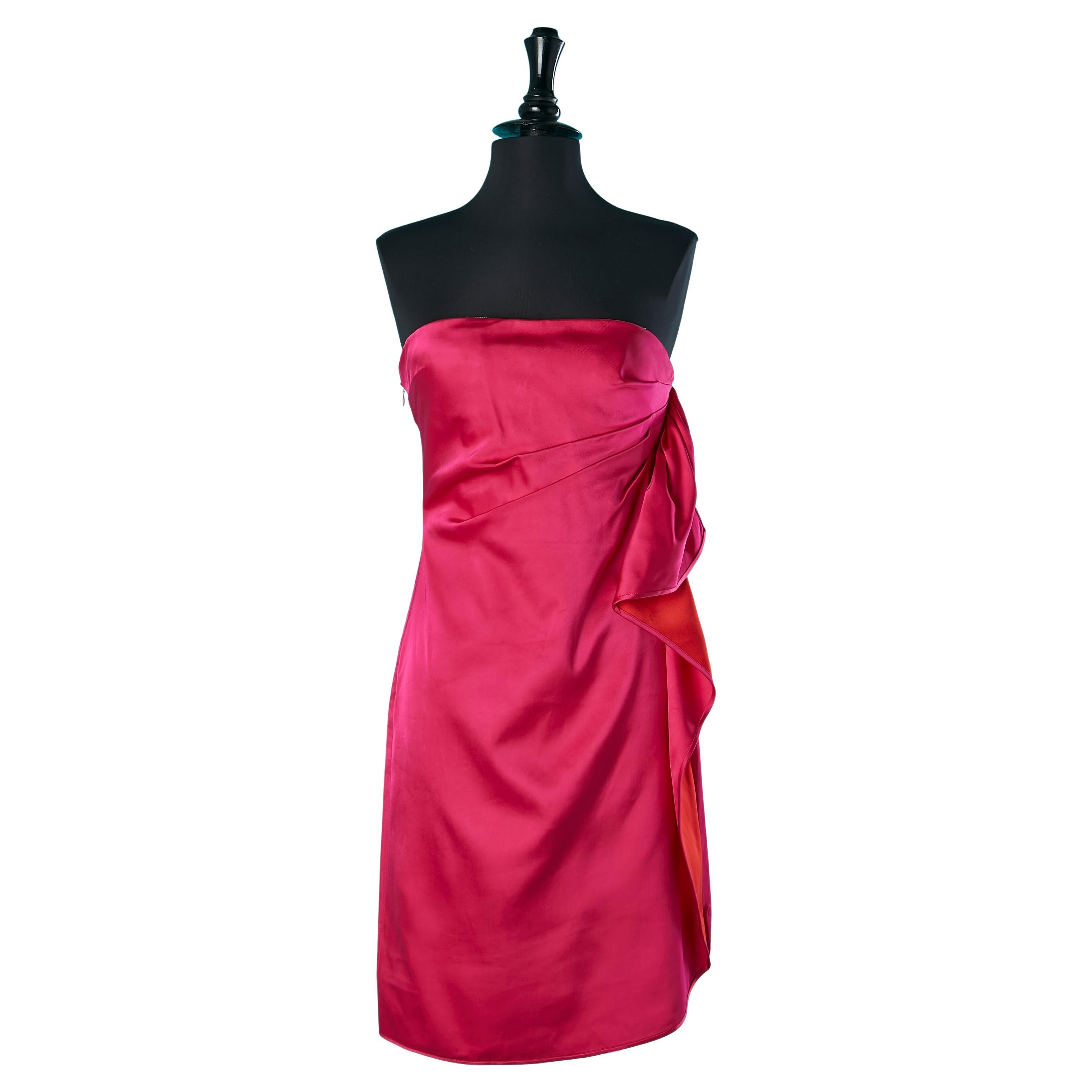 Fushia satin bustier cocktail dress with ruffles on one side Stella Mc Cartney For Sale