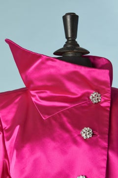 Fushia satin evening jacket with rhinestone button Cavalli Faenza Circa 1960's